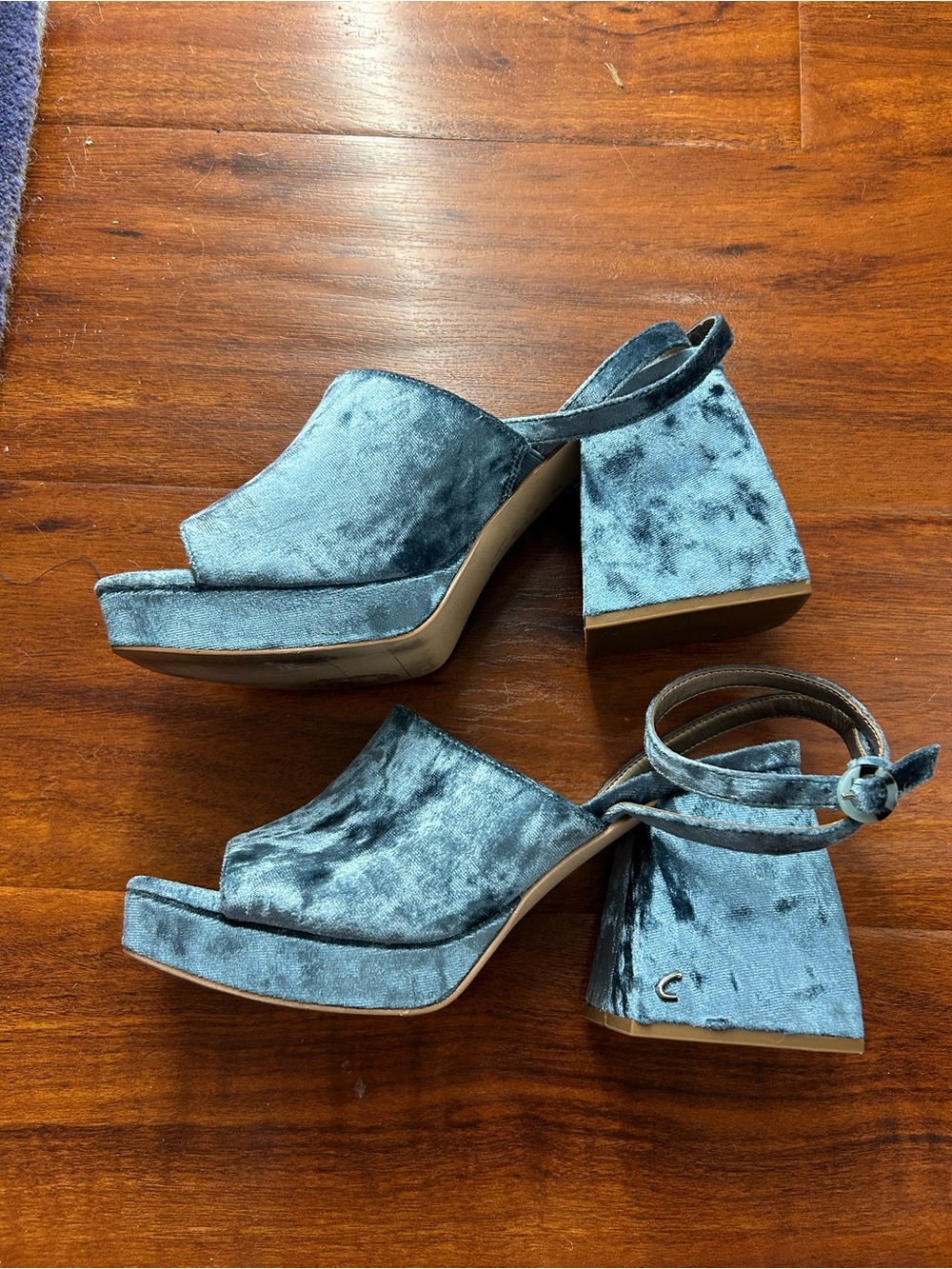 Circus Crushed Blue Velvet Platforms 8